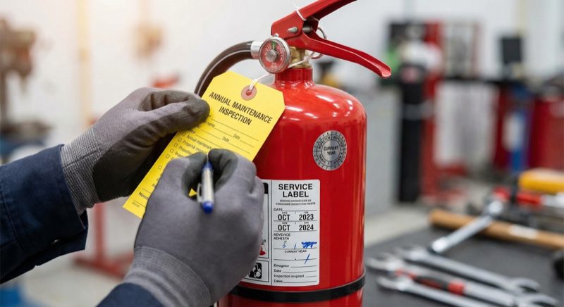 Fire extinguisher maintenance inspection tag and service documentation - A&J Fire Brooklyn