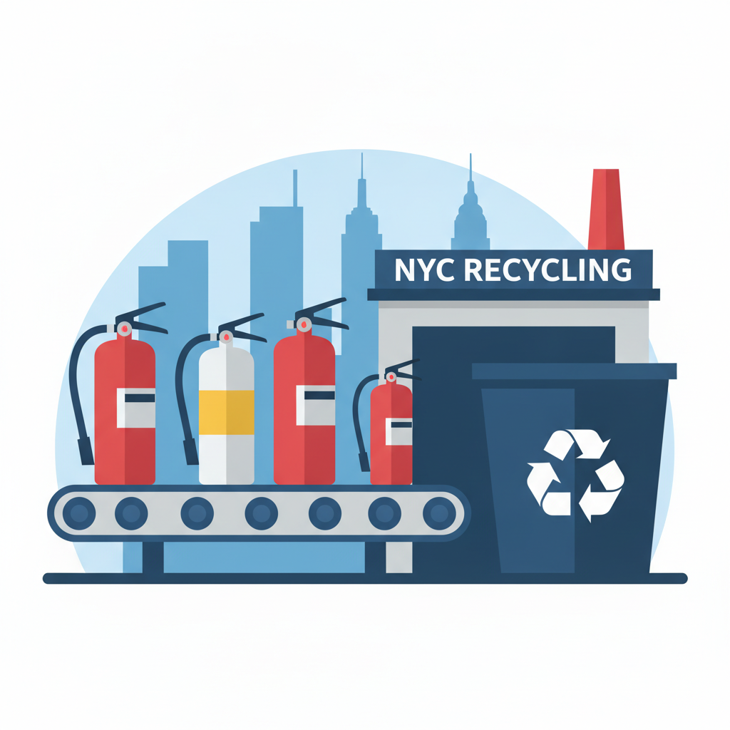 Old fire extinguishers ready for recycling at an NYC facility