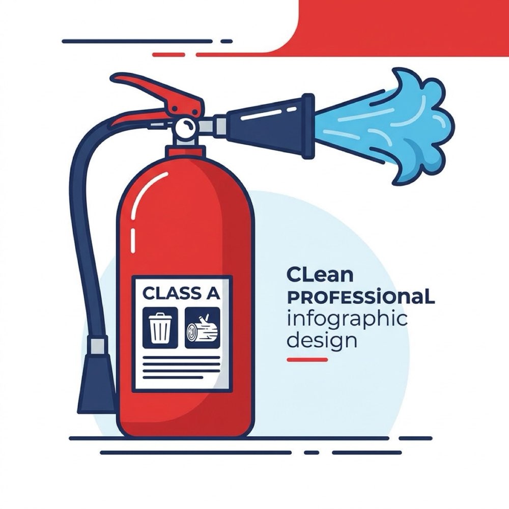 Water fire extinguisher with red cylinder and jet nozzle for Class A fires