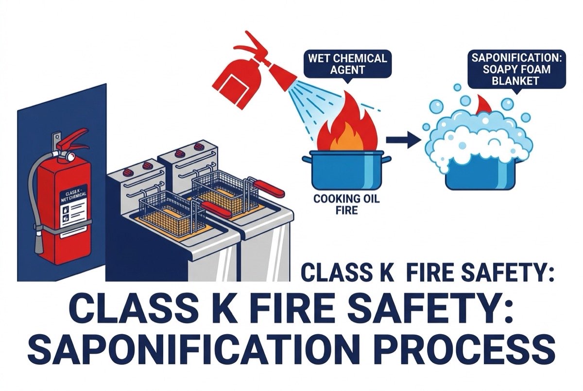 Wet chemical Class K fire extinguisher for kitchen fires