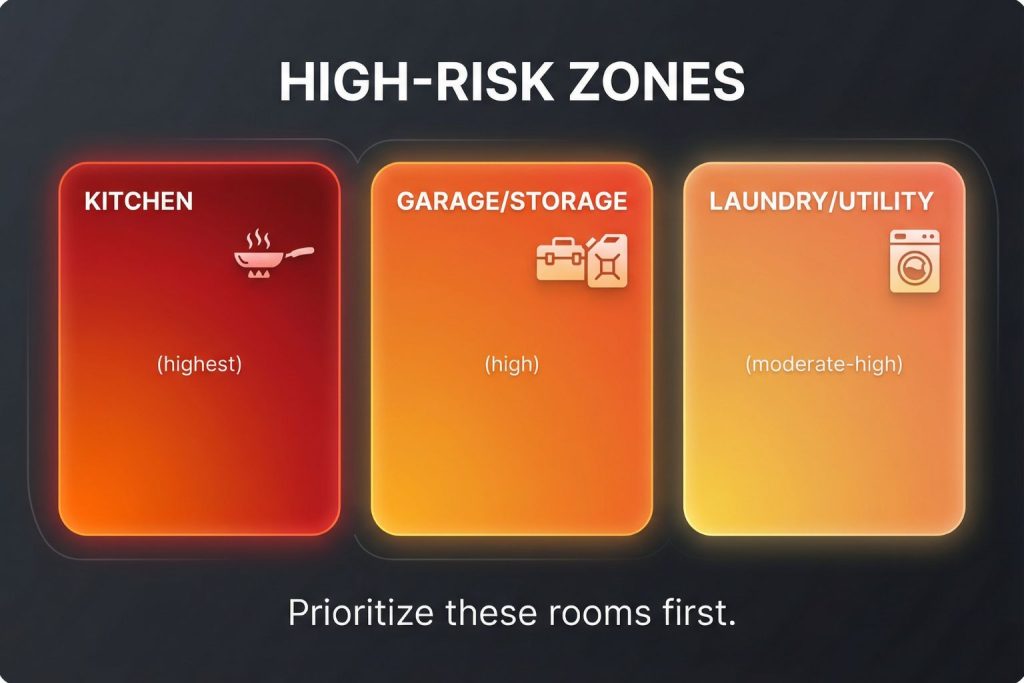 High-Risk Zones in the Home: Kitchen, Garage/Storage & Laundry Fire Priorities