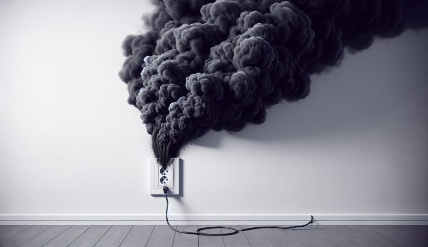 Illustration of smoke coming out of an electrical outlet